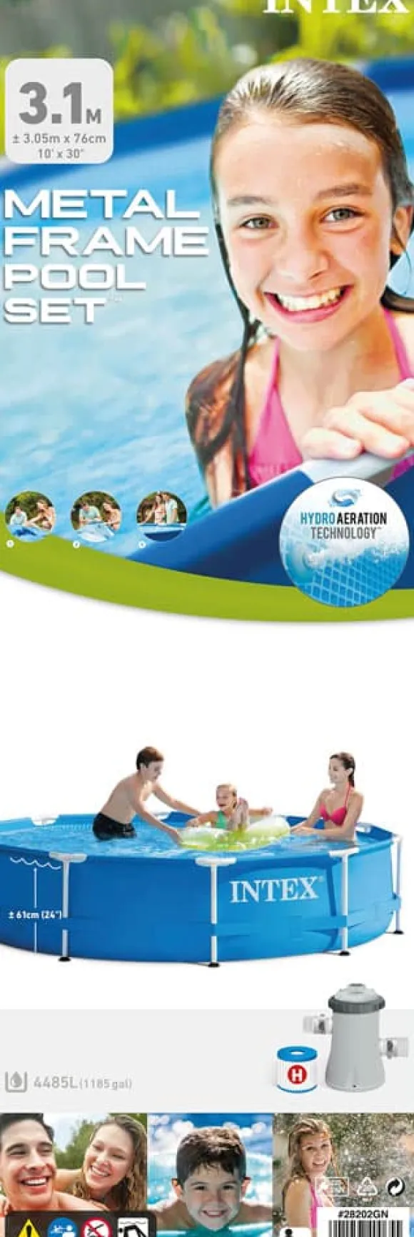 Intex swimmingpool - Metalramme - 305 x 76 cm - Inklusiv solsejl- og filterpumpe