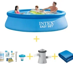 Intex swimmingpool - Nemt sæt - 305 x 76 cm - Inklusiv WAYS vedligeholdelsespakke, filterpumpe & jordklud