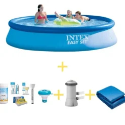 Intex swimmingpool - Nemt sæt - 396 x 84 cm - Inklusiv WAYS vedligeholdelsespakke, filterpumpe & jordklud