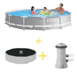 Intex swimmingpool - Prismeramme - 366 x 76 cm - Inklusiv solsejl & filterpumpe