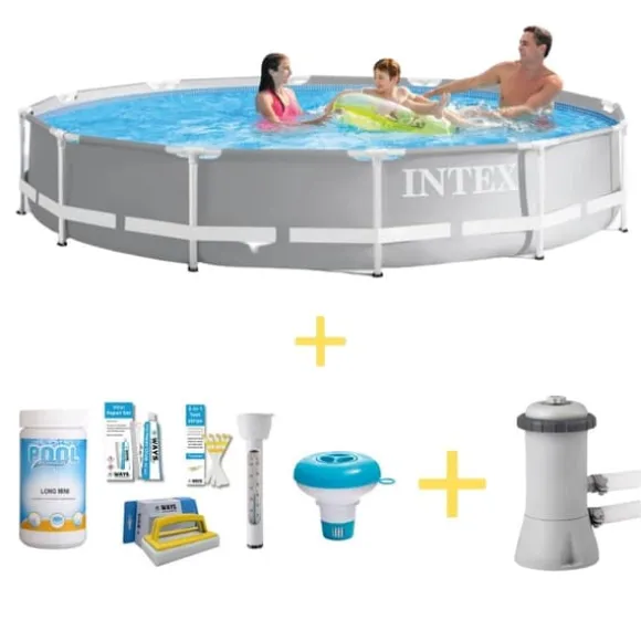 Intex swimmingpool - Prismeramme - 366 x 76 cm - Inklusiv WAYS vedligeholdelsespakke & filterpumpe