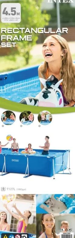 Intex swimmingpool - Rammebassin - 450 x 220 x 84 cm - Inklusiv solsejl, filterpumpe og filter