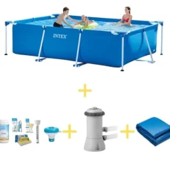 Intex swimmingpool - Rammebassin - 300 x 200 x 75 cm - Inklusiv WAYS-vedligeholdelsespakke, filterpumpe og jordklud