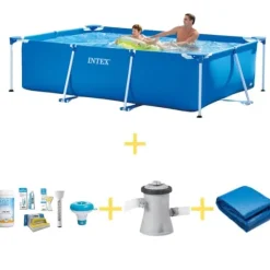 Intex swimmingpool - Rammebassin - 260 x 160 x 65 cm - Inklusiv WAYS vedligeholdelsespakke, filterpumpe og jordklud
