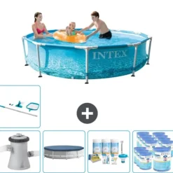 Intex swimmingpool med rund ramme - 305 x 76 cm - Vandprint - Inklusive Tilbehør CB21