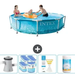 Intex swimmingpool med rund ramme - 305 x 76 cm - Vandprint - Inklusive Tilbehør CB85