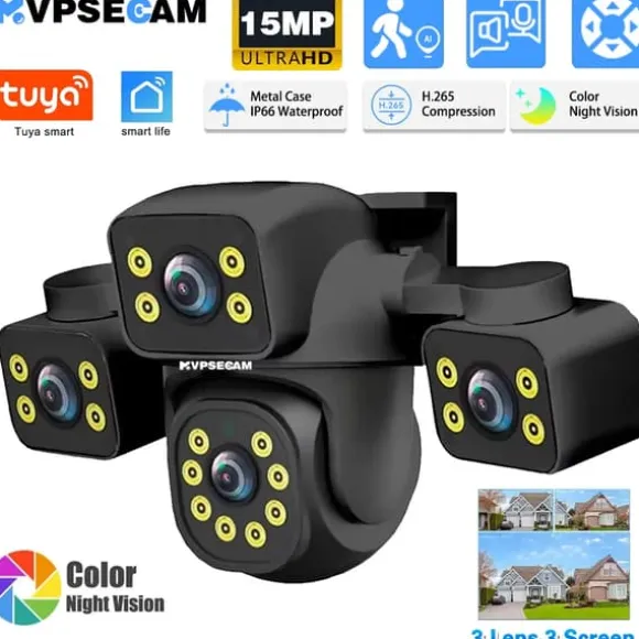 IP Kamera, 15MP Ultra HD, Farve Natvision,EU Stik, 15MP WIFI NO Kort