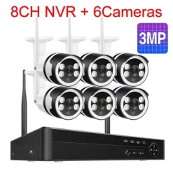 IP Kamera System, Høj Opløsning Video, To-Vejs Lyd,8CH og 6stk 3MP kamera, Ingen