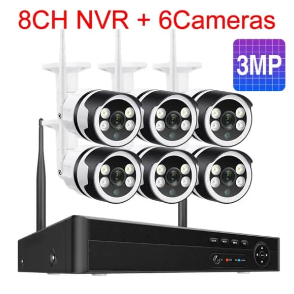 IP Kamera System, Høj Opløsning Video, To-Vejs Lyd,8CH og 6stk 3MP kamera, Ingen