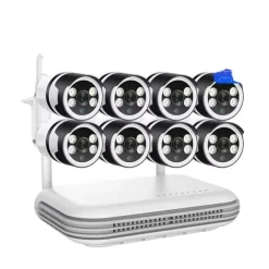IP Kamera System, 5MP Opløsning, To-Vejs Lyd,8CH og 8stk 3MP Kamera, EU Stik, Ingen