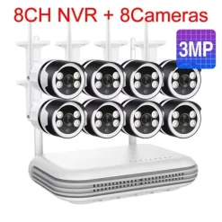 IP Kamera System, 5MP Opløsning, To-Vejs Lyd,8CH og 8stk 3MP Kamera, EU Stik, Ingen