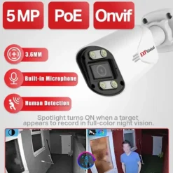 IP-kamera, Intelligent Nattesyn, Vandtæt Design,3.6mm, 1stk 5MP Kamera