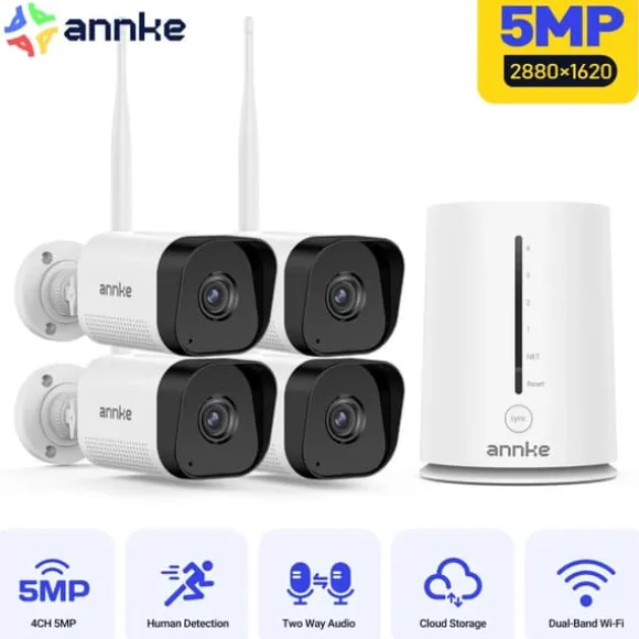 IP-kamera, 5MP opløsning, Wi-Fi-forbindelse,Med 4stk Cam
