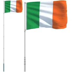 Irsk flag med teleskopisk flagstang 5,55 m | Farve: Grøn, Hvid, Orange | Materiale: Aluminium