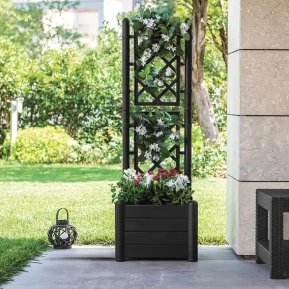 ITALIA fyrkantig blomlåda med spaljé - 30L - Plast - Antracit