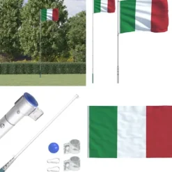 Italien flag og flagstang 5,55 m aluminium - Italien Flag - Italien-flag - Home & Living