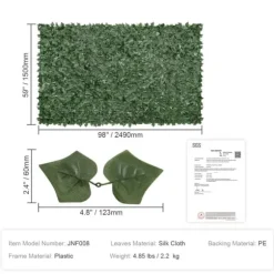 Ivy Privacy-hegn 1,5 x 2,5 m - Kunstigt grøn vægskærm med mesh-bagside til have, balkon og gårdhave dekoration.