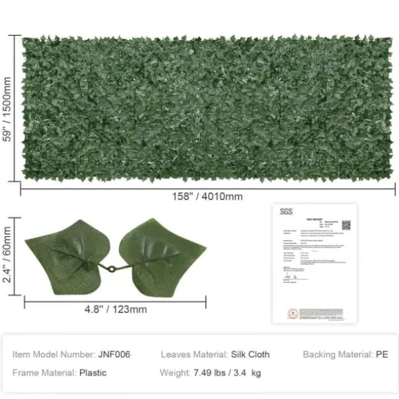 Ivy privatlivshegn, 1,5 x 4 m kunstig grøn væg, mesh-bagside, robust samling. Ideel til have, gård og balkondekoration.