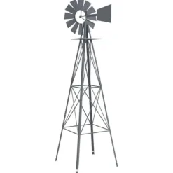 Jernvindmølle med industrielt design til haven | Farve: Grå | Størrelse: 84x68x245 cm
