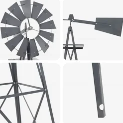 Jernvindmølle med industrielt design til haven | Farve: Grå | Størrelse: 84x68x245 cm