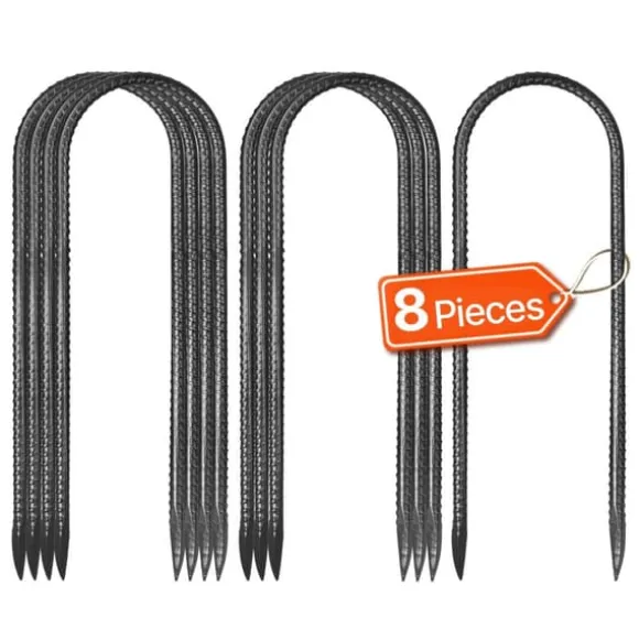 Jordanker - U-formede jordspyd - Galvaniseret stål - Mål 30,5 x 8,2 cm - Kraftige - Sæt med 8