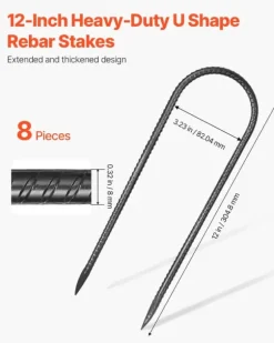 Jordanker - U-formede jordspyd - Galvaniseret stål - Mål 30,5 x 8,2 cm - Kraftige - Sæt med 8