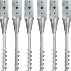 Jordpløkker 6 stk. galvaniseret stål - Holdbare og praktiske | Farve: Sølv | Størrelse: 7x7x56 cm