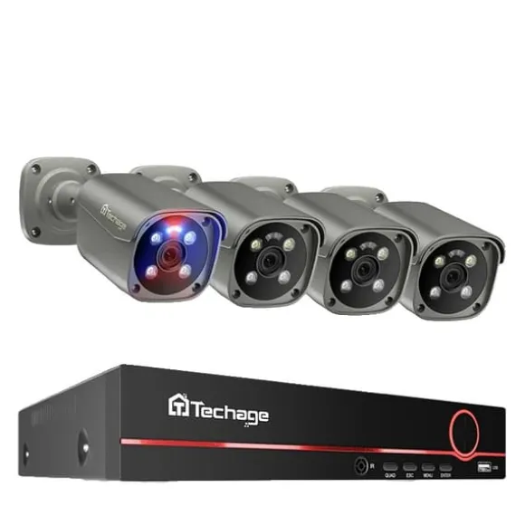 4K Sikkerhedskamera System, To-Vejs Lyd, Farve Natvision,3T (udendørs sport), 8CH NVR 4PCS Kamera