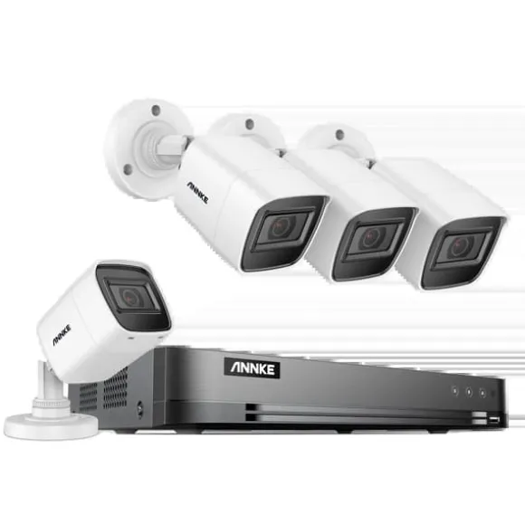 4K Sikkerhedskamera System, 30m IR Nattesyn, IP67 Vandtæt,4CH NVR 4 stk. kamera, 4T