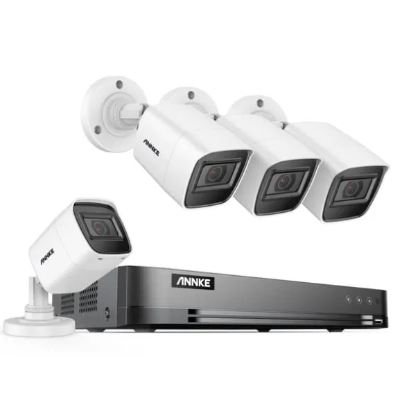 4K Sikkerhedskamera System, 30m IR Nattesyn, IP67 Vandtæt,4CH NVR 4 stk. kamera, 4T