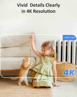 4K UHD Indendørs Sikkerhedskamera, Højopløselig 8MP, Dual-Band WiFi Forbindelse, 8x Digital Zoom