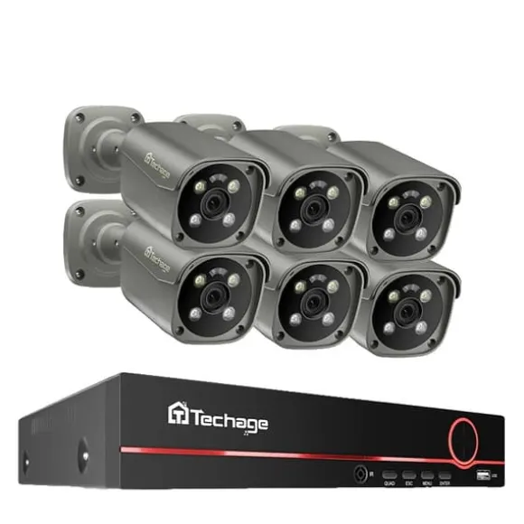 4K Ultra HD Sikkerhedskamera System, AI Menneskeopdagelse, To-Vejs Lyd,Ingen, 8CH NVR og 6 Kamera