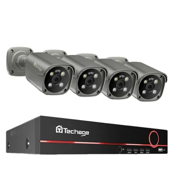 4K Ultra HD Sikkerhedskamera System, AI Menneskeopdagelse, To-Vejs Lyd,Ingen, 8CH NVR og 4 Kamera