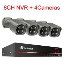 4K Ultra HD Sikkerhedskamera System, AI Menneskeopdagelse, To-Vejs Lyd,Ingen, 8CH NVR og 4 Kamera