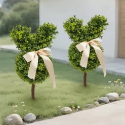 Kaninformet Topiary i Potte - Kunstig Buksbom - Udendørs Dekoration - Harpiks - Til Jubilæum/Udstilling - Grøn