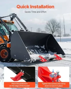 Kantbeskyttere til Traktorskovl/Spand - 2 Stk. - Kraftigt Stål - Skridsikre - Sekskantede Låsemøtrikker - Til Sne, Blade og Grus - Rød