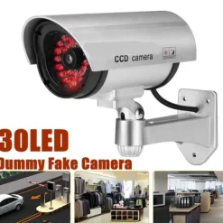 KCASA 30LED Bullet Dummy Fake Surveillance Security CCTV Dome Camera Vandtæt Indendørs Udendørs med Advarsel Sikkerhedsalarm Sticker Decals