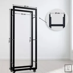 Keri Black Metal Firewood Rack with Wheels - 25x60x150cm