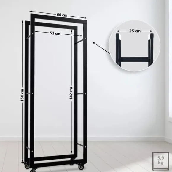 Keri Black Metal Firewood Rack with Wheels - 25x60x150cm