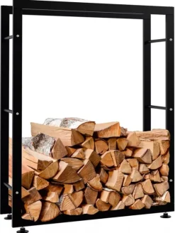 Keri V2 Black Metal Firewood Log Holder Stand Rack - 25x80x100 cm