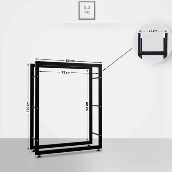 Keri V2 Black Metal Firewood Log Holder Stand Rack - 25x80x100 cm