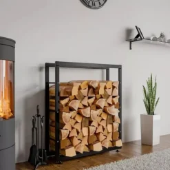 Keri V2 Black Metal Firewood Log Holder Stand Rack - 25x80x100 cm