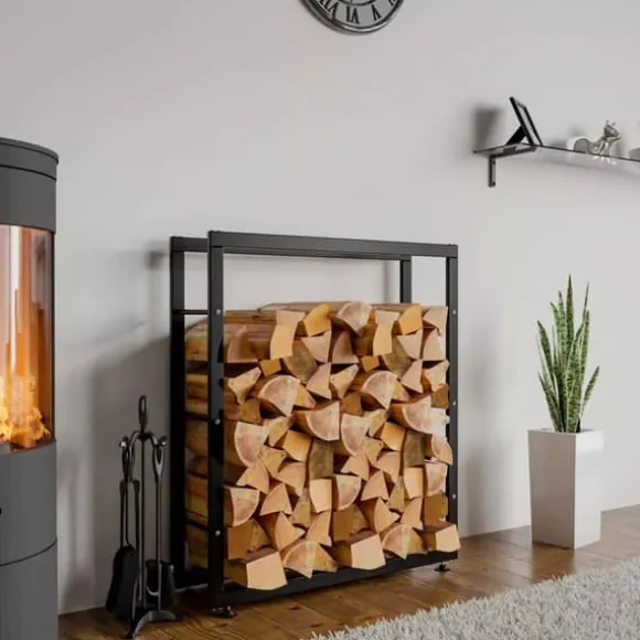 Keri V2 Black Metal Firewood Log Holder Stand Rack - 25x80x100 cm