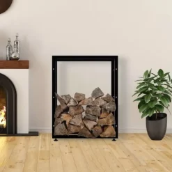 Keri V2 Black Metal Firewood Log Holder Stand Rack - 25x80x100 cm