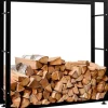 Keri V2 Firewood Rack - Black Metal, 25x100x100 cm - Stable Indoor Wood Storage with Crossbars