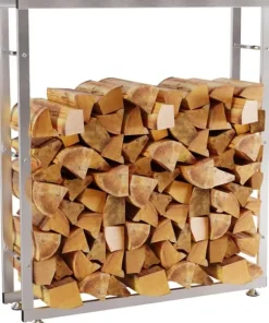 Keri V2 Stainless Steel Firewood Rack - 100x25x125 cm, Indoor Use, Stable Construction with Crossbars