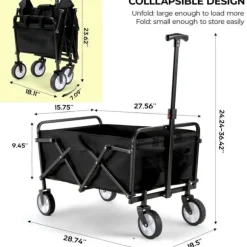 Klapbar trækvogn - Have- og strandvogn - 60 kg Maks belastning - 360° Drejbare hjul - Justerbart håndtag - 73×47×24 cm - Hvid