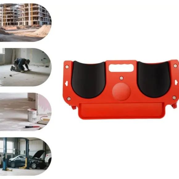 Knævogn - Rullende knæpude med 5 svingbare hjul - Max 100 kg - 51×14 cm - Plast - Rød