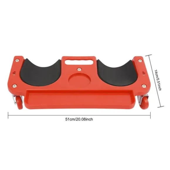 Knævogn - Rullende knæpude med 5 svingbare hjul - Max 100 kg - 51×14 cm - Plast - Rød