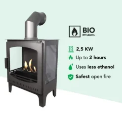 Komfur bioethanol komfur - Fritstående model pejs af metal og glas - Opvarmning 2,5 KW